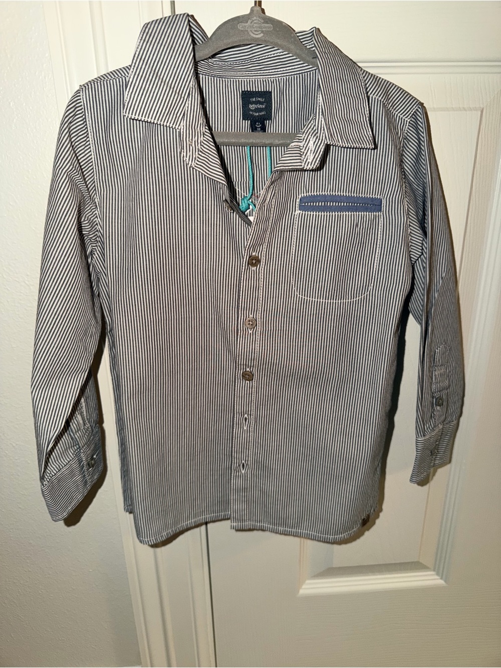 Boys Navy and White Pinstripe Button-Down Shirt